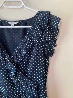 ALFRED SUNG Navy Polka Dot Dress